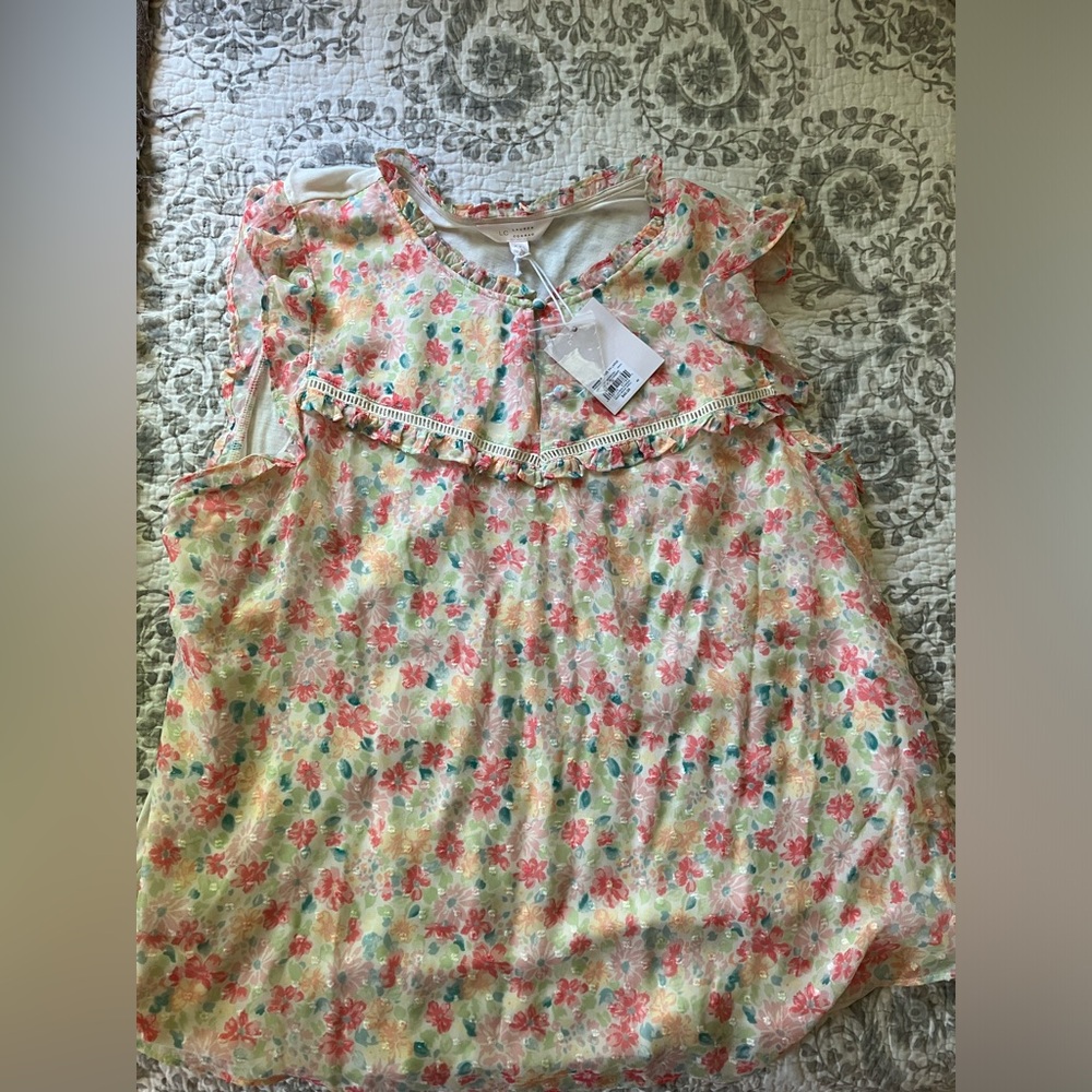 Lauren Conrad Floral Blouse Mixed Media Shell XXL